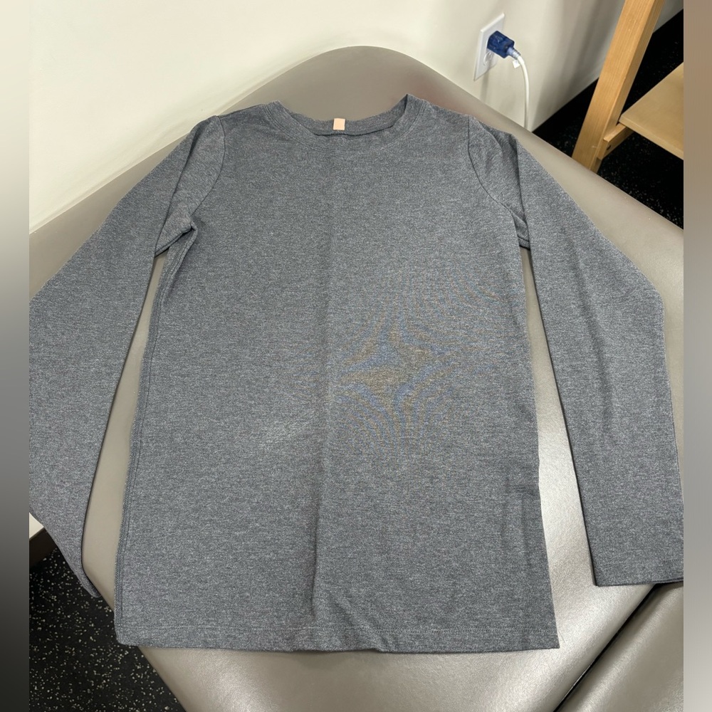 Lunya Crewneck Gray Long Sleeve Shirt. Size L. Slight imperfection on front.